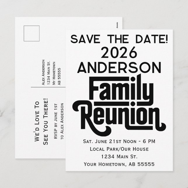 Family Reunion Modern Black White Save The Date Holiday Postcard (Front/Back)