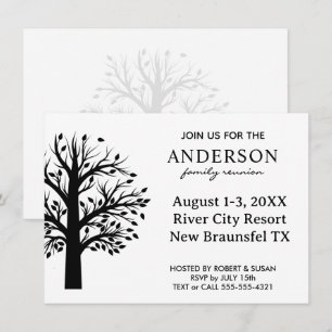 Family Reunion Modern Black White Tree Invitation