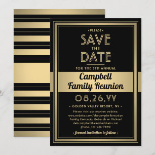 Family Reunion Modern Elegant Black and Gold Party Save The Date