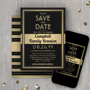 Family Reunion Modern Elegant Black and Gold Party Save The Date