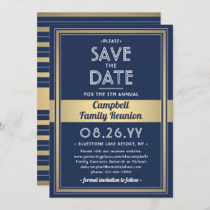 Family Reunion Modern Elegant Navy Blue Gold White Save The Date