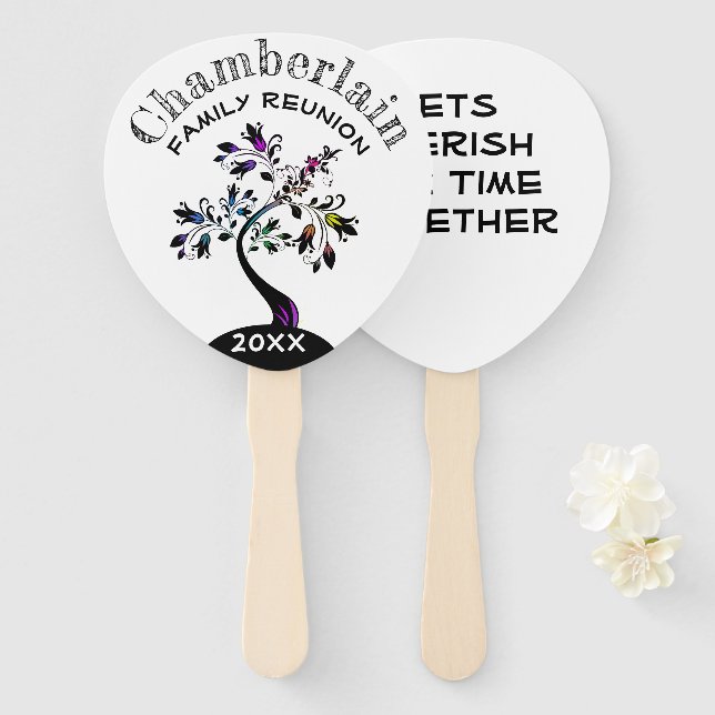 Family Reunion Modern Multicolor Floral Tree Hand Fan (Front and Back)