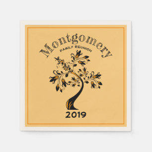 Family Reunion Modern Orange Flowering Black Tree Napkin
