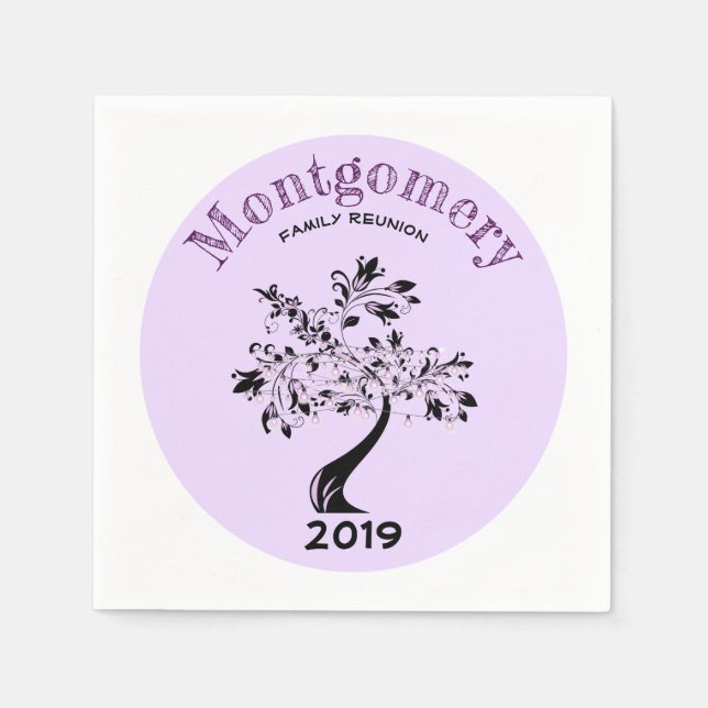 Family Reunion Modern Purple and Black Tree Napkin (Front)