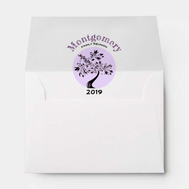 Family Reunion Modern Purple Tree Artwork Envelope (Back (Bottom))