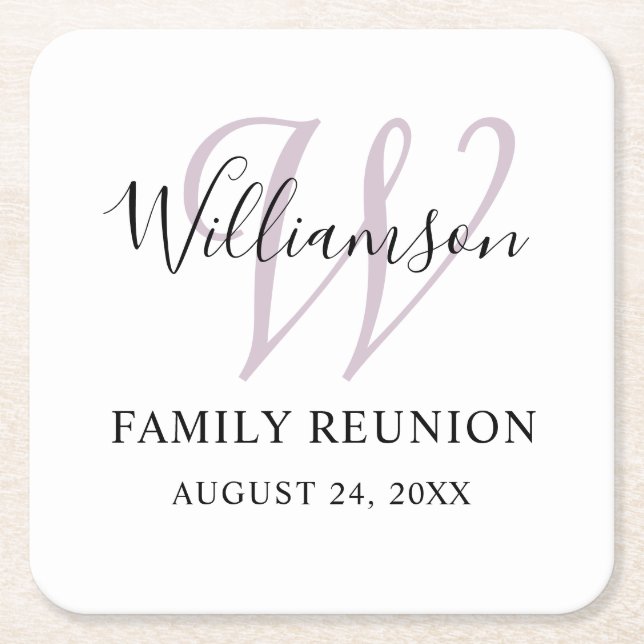 Family Reunion Monogram Simple Square Paper Coaster (Front)