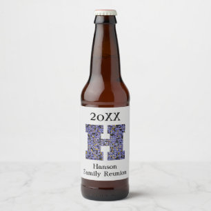 Family Reunion Mosaic Letter H Last Name Monogram Beer Bottle Label