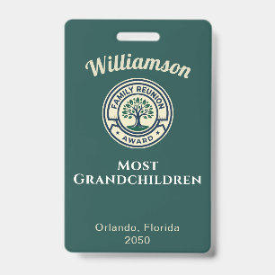 Family Reunion Most Grandchildren Award ID Badge