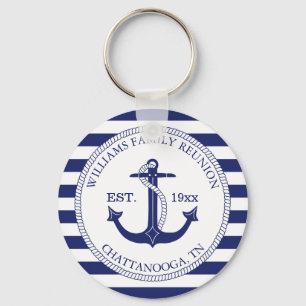 Family Reunion Nautical Anchor Monogram Striped Key Ring