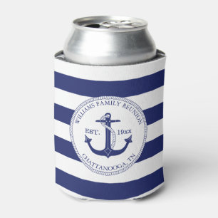 Family Reunion Nautical Blue Anchor Monogram  Can Cooler