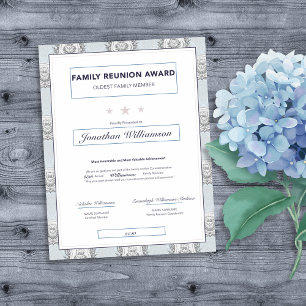 Family Reunion Oldest Award Blue Crest