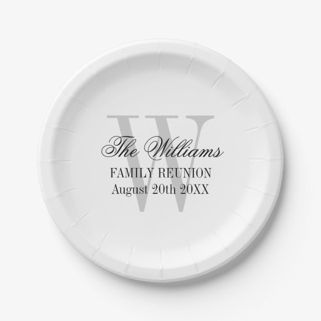 Family reunion paper plates with name monogram (Front)