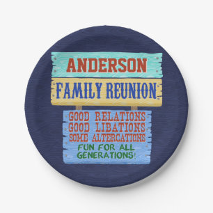 Family Reunion Party Funny Wooden Sign   Add Name Paper Plate