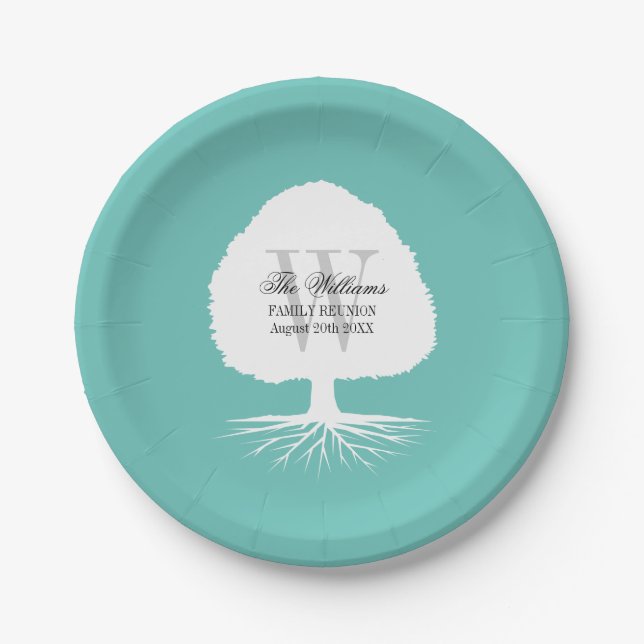 Family reunion party paper plates with monogram (Front)