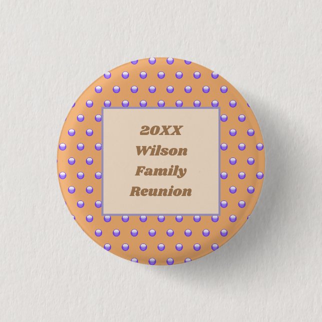 Family Reunion Peach Blue Polka Dot Event Keepsake 3 Cm Round Badge (Front)