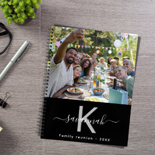 Family reunion photo black white monogram notebook