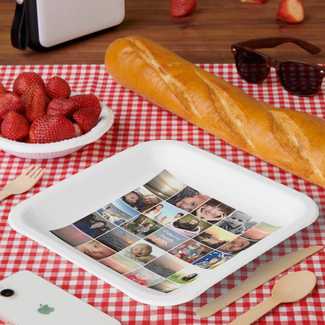 Family Reunion Photo Collage Keepsake  Paper Plate (Picnic)
