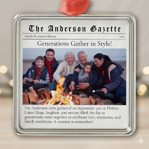 Family Reunion Photo Keepsake Newspaper Metal Tree Decoration