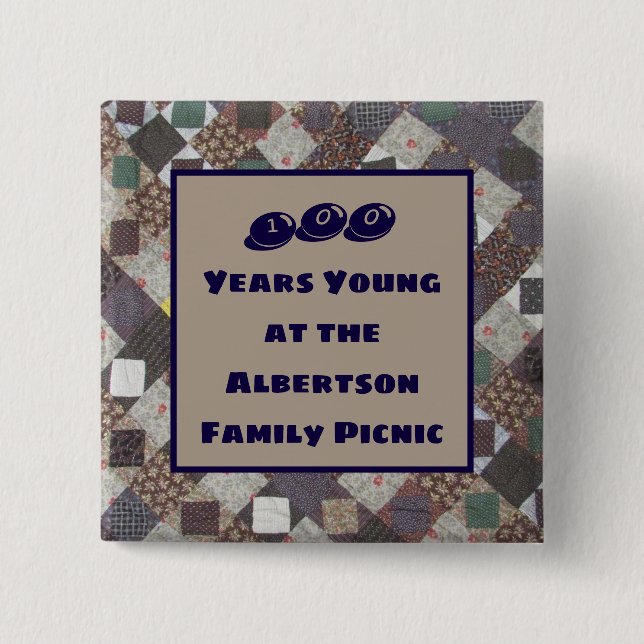 Family Reunion Picnic 100th Birthday Celebration 15 Cm Square Badge (Front)