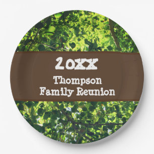 Family Reunion Picnic Green Tree Leaves Event Paper Plate