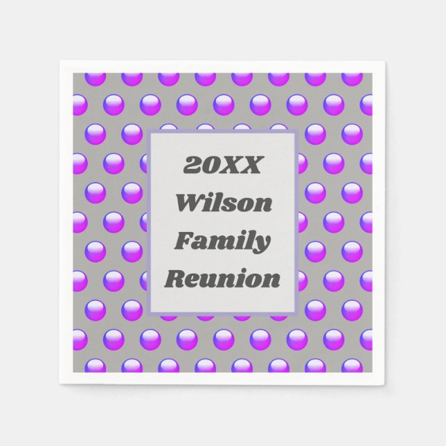 Family Reunion Picnic Purple Polka Dot Event Napkin (Front)