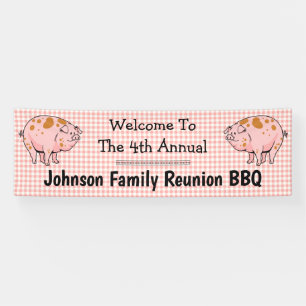 Family Reunion Pig BBQ Welcome Indoor Outdoor Banner