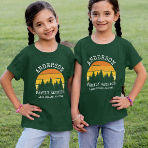 Family Reunion Pine Trees Sunset Girls Green T-Shirt