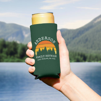 Family Reunion Pine Trees Sunset Green Seltzer Can Cooler
