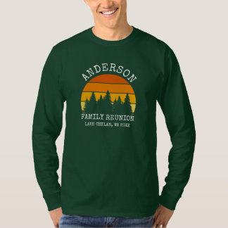 Family Reunion Pine Trees Sunset Green Shirt