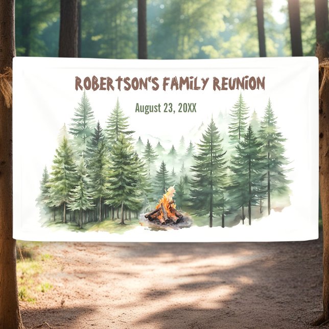 Family Reunion Pine Wood Forest Campfire Banner (Family Reunion Pine Wood Forest Campfire Banner)