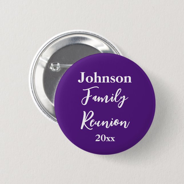 Family Reunion Purple and White Name Year Template 6 Cm Round Badge (Front & Back)