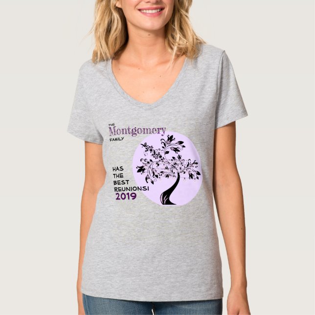 Family Reunion Purple Black Modern Tree Memento T-Shirt (Front)