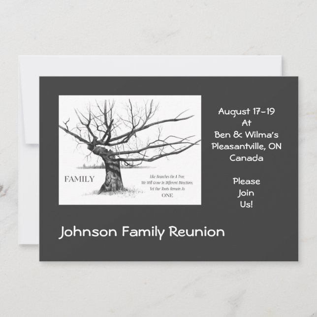 Family Reunion: Quote on Family: Drawing of Tree Invitation (Front)