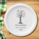 Family Reunion Rainbow Family Tree Paper Plate<br><div class="desc">Add these stylish Family Reunion paper plates to your party decor. They feature a family tree in the colours of the rainbow. Customise them with your family name and the year. This unique design is a print of my Family Tree mosaic which was made from tiny pieces of brightly coloured...</div>