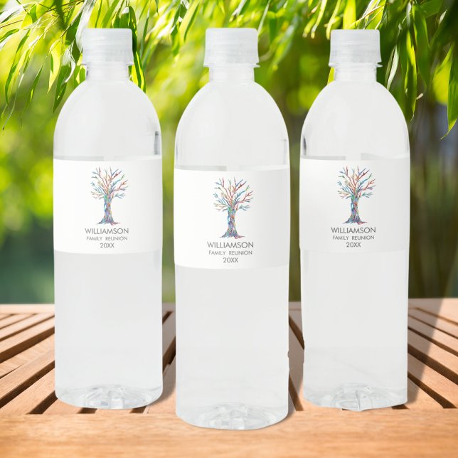 Family Reunion Rainbow Family Tree Water Bottle Label (Creator Uploaded)