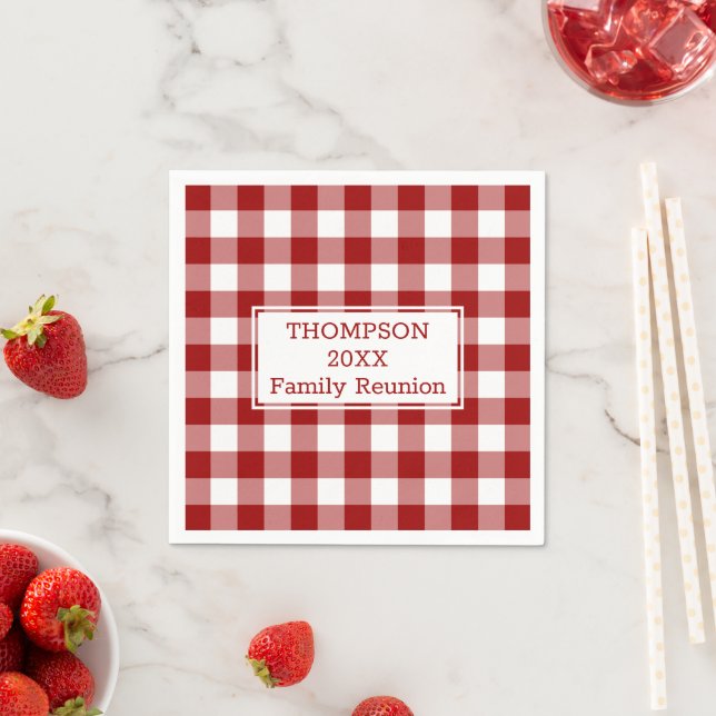 Family Reunion Red and White Buffalo Check Party Napkin (Insitu)