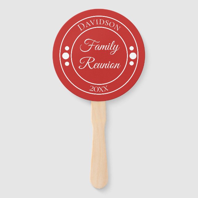 Family Reunion Red and White Circles Hand Fan (Front)