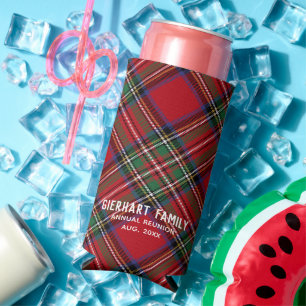 Family Reunion Red Plaid Stewart Tartan Custom Seltzer Can Cooler