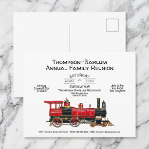Family Reunion Red Train Invitation Postcard