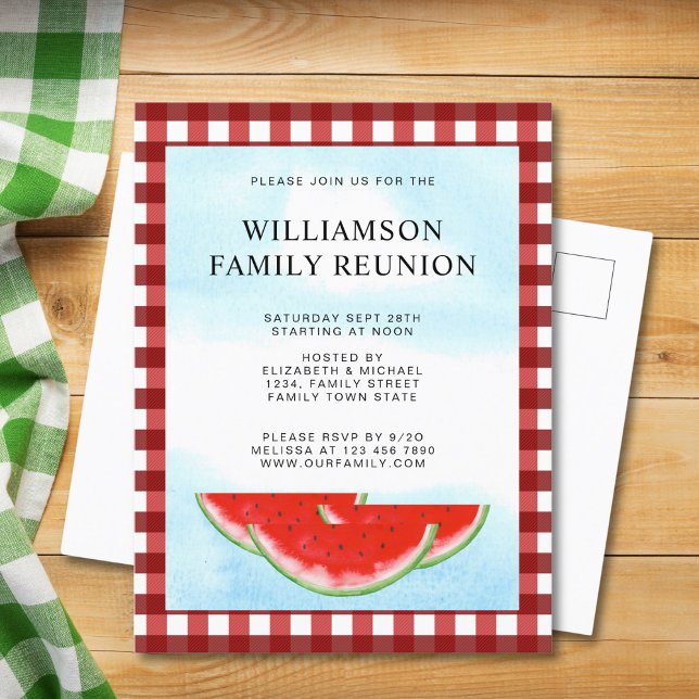 Family Reunion Red White Buffalo Check Invitation Postcard (Creator Uploaded)