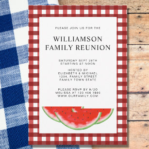 Family Reunion Red White Buffalo Check Watermelon Invitation