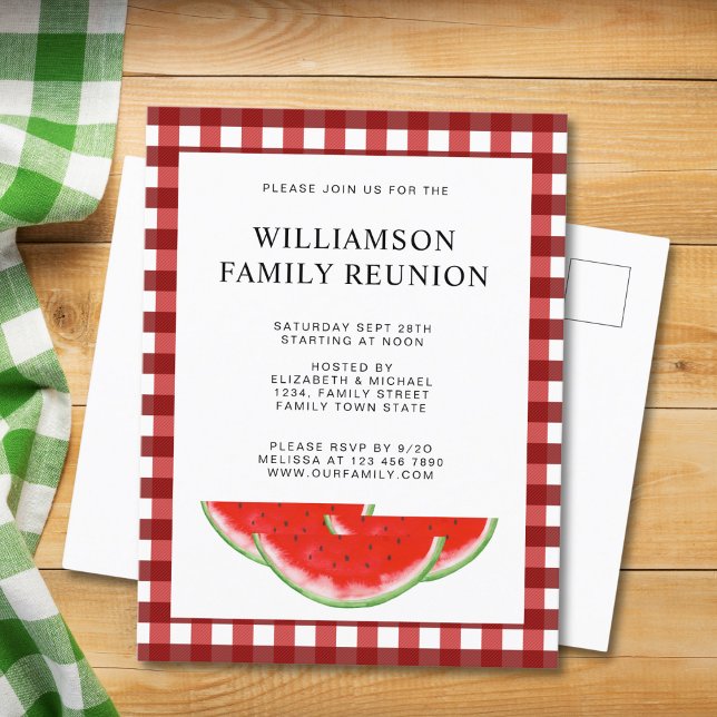 Family Reunion Red White Check Invitation Postcard (Creator Uploaded)