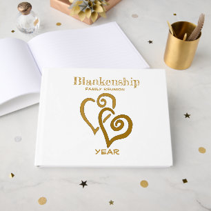 Family Reunion Registry Gold Linked Hearts Guest Book