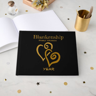Family Reunion Registry Gold Linked Hearts Guest Book
