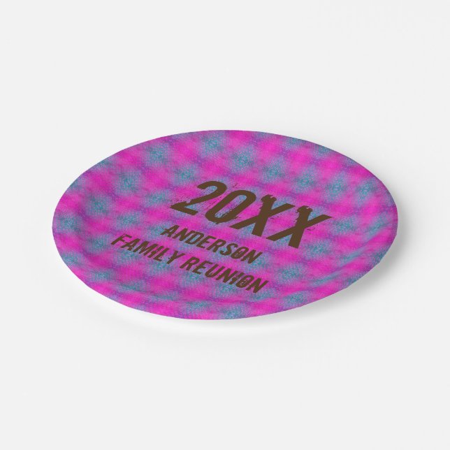 Family Reunion Retro Neon Tie Dye Picnic Paper Plate (Angled)