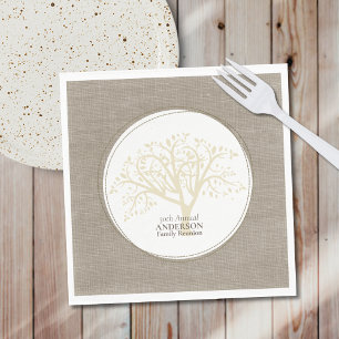 Family Reunion Rustic Brown Stitched Burlap Napkin
