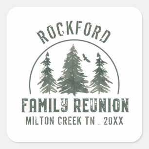 Family Reunion Rustic Forest Vintage Name Square Sticker