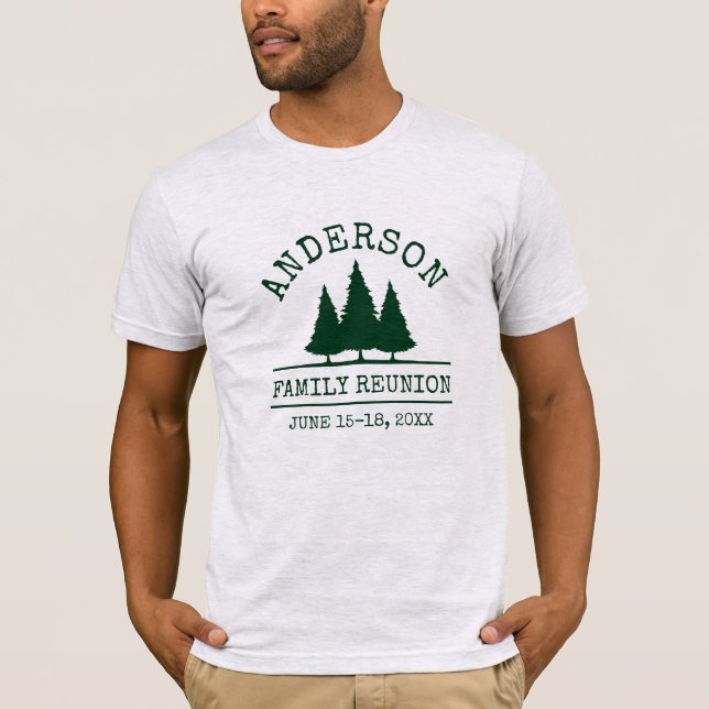 Family Reunion Rustic Pine Trees Grey T-Shirt (Front)