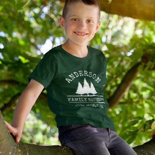 Family Reunion Rustic Pine Trees Kid's Green T-Shirt