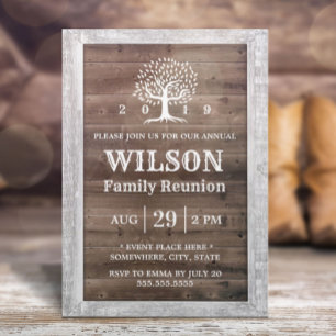 Family Reunion Rustic Wood Frame Family Tree Invitation